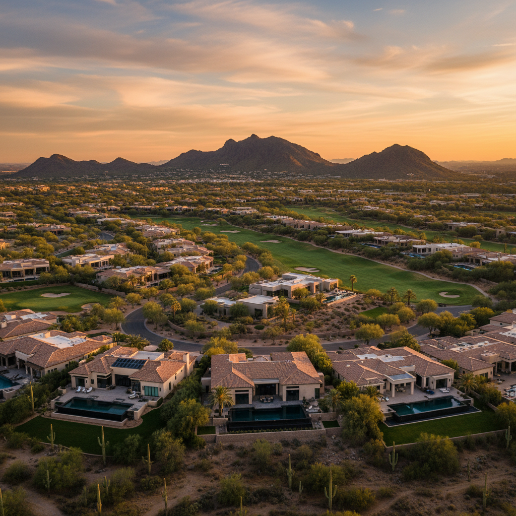 Phoenix luxury desert community at sunset